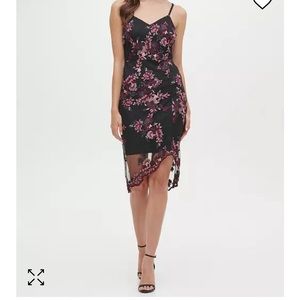 Guess winter wedding guest black floral dress